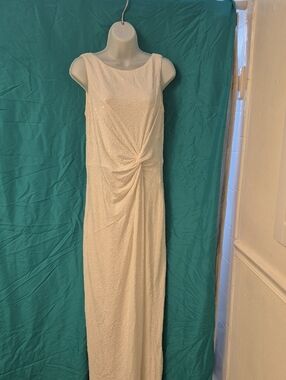 Calvin Klein White Ivory Sleeveless Twist-Front Maxi  Sequence Dress